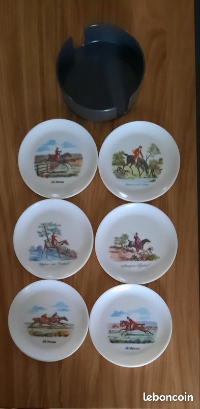 Reproduction Ancienne Sous Verre – Scène De Chasse à Courre, Signée, Style Vintage