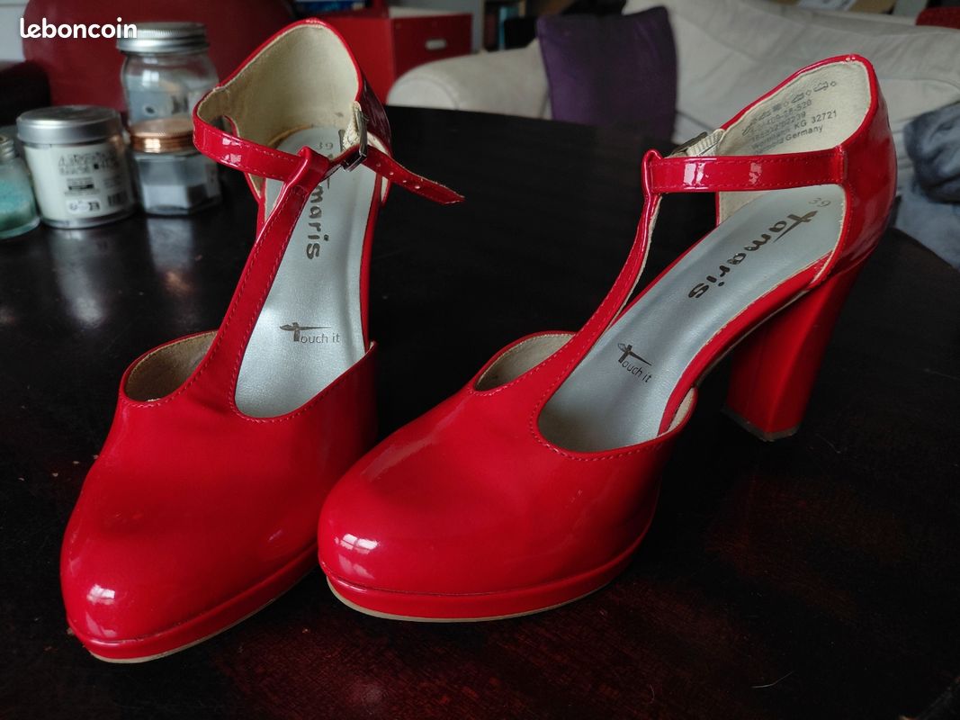 Escarpins Cuir Rouge Frimma TBS - Pointure 39, Talon Moyen Louis, Occasion