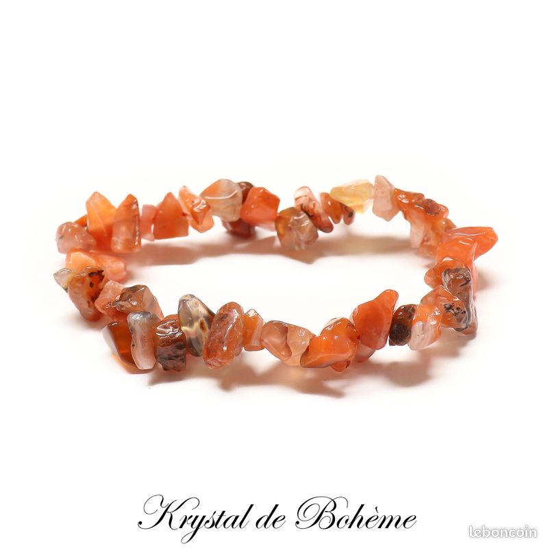 Bracelet en AGATE ROUGE RUBANEE de qualité A - Perles de chips - Pierre naturelle - Bijou Artisanal (image 1)
