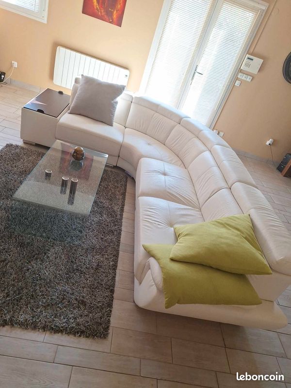 Canapé cuir beige (image 2)