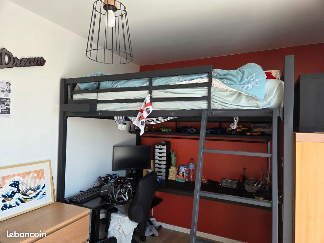 Lit mezzanine 140*200 avec bureau (image 1)