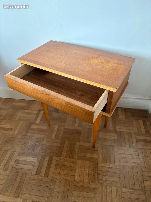 Chevet ancien, vintage, en bois, pieds compas (image 3)
