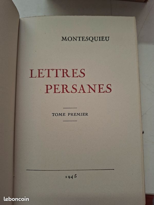 4293: Montesquieu Lettres Persanes 2 Tomes Sous Coffret 1945 1946 (image 3)