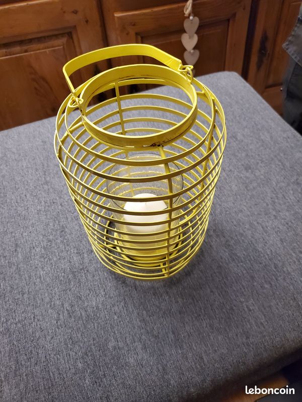 Grand photophore métal jaune et verre (image 1)
