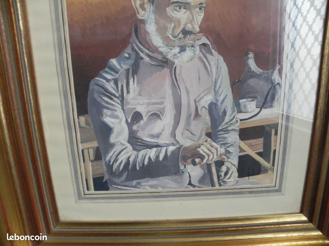 Ancien tableau portrait d un militaire de la guerre 14-18 signé (image 2)