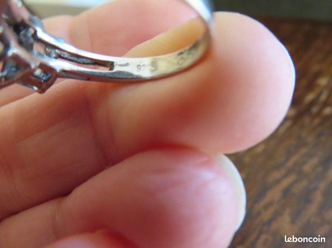Bague Ancienne En Argent Massif Et Aigue-Marine - Tour De Doigt 55 - Occasion
