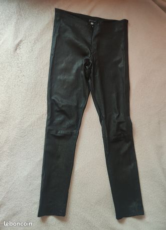 Pantalon Jitrois Taille 34/36 En Agneau Plongé - Noir, Flare