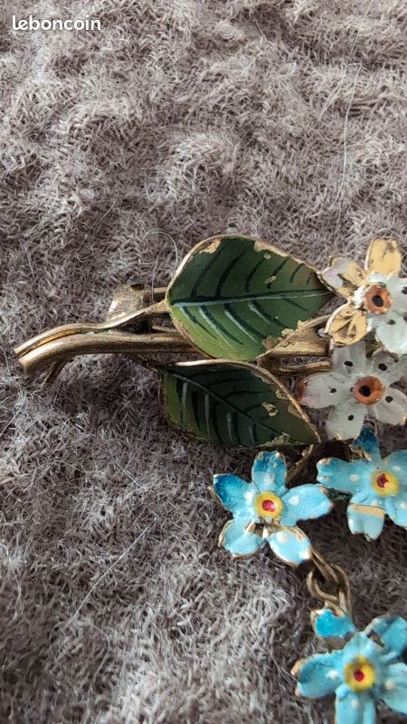 Broche Vintage émaillée Bleue Fleur - Très Bon état, Fantaisie