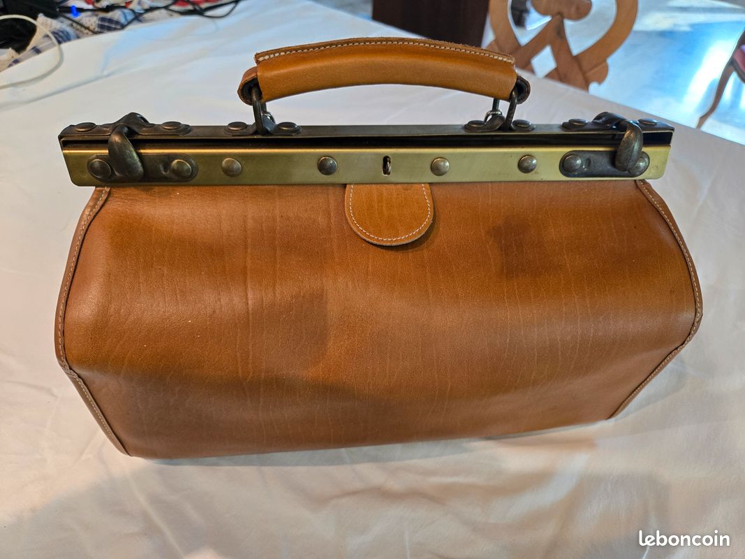 Sac De Médecin En Cuir Vintage – Limoges, Marron, Poignée Et Intérieur Cuir, Taille Moyen