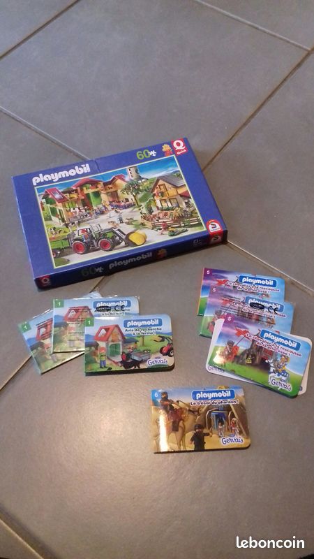 Lot objets playmobil pub : puzzle, cartes histoires (image 1)