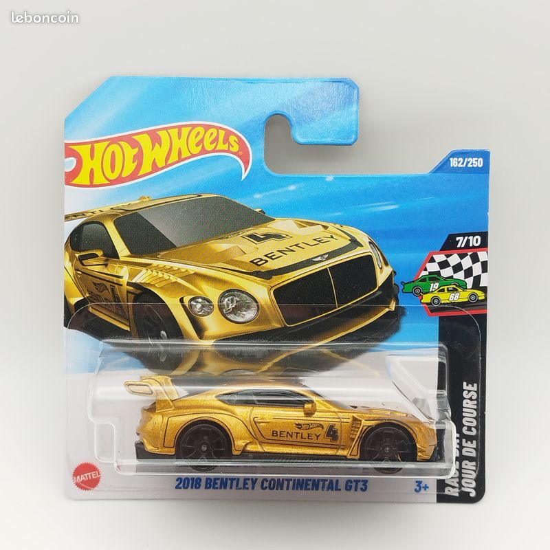 Hot Wheels Bentley Continental GT3 2018 – Or Métallisé – Échelle 1:64 – Race Day 7/10 – Licence Officielle