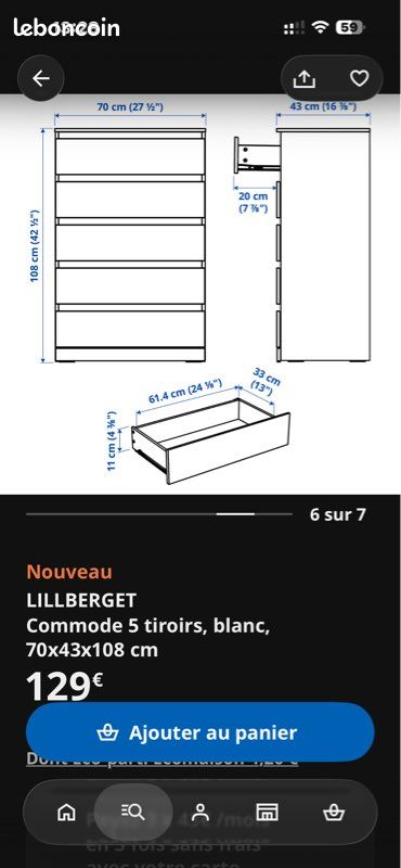 Commode 5 tiroirs blanche mate IKEA (image 4)