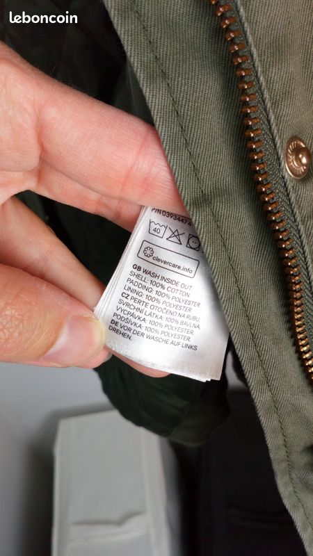 Veste Matelassée Capuche HENNES By H&M Kaki Taille S - Occasion Très Bon État