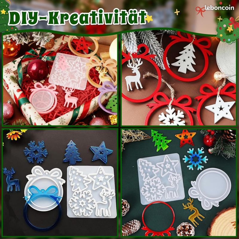 Pwsap Kit 12 Moules Silicone Noël Résine + 100 Crochets & Anneaux – Bijoux DIY Boucles D’Oreilles Thème Fêtes, Étoiles, Sapins, Bonhommes Pain D’Épice