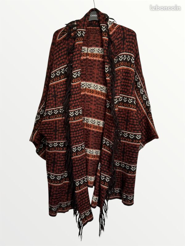 Veste poncho cape en maille H&M à motifs ethniques rouge, orange