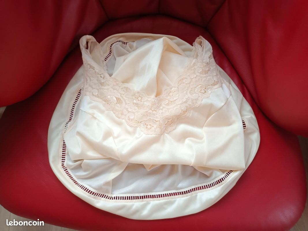 Combinaison Vintage Dentelle Taille 38/40 - Crème, Dentelle De Calais, France, Ref 25NCT