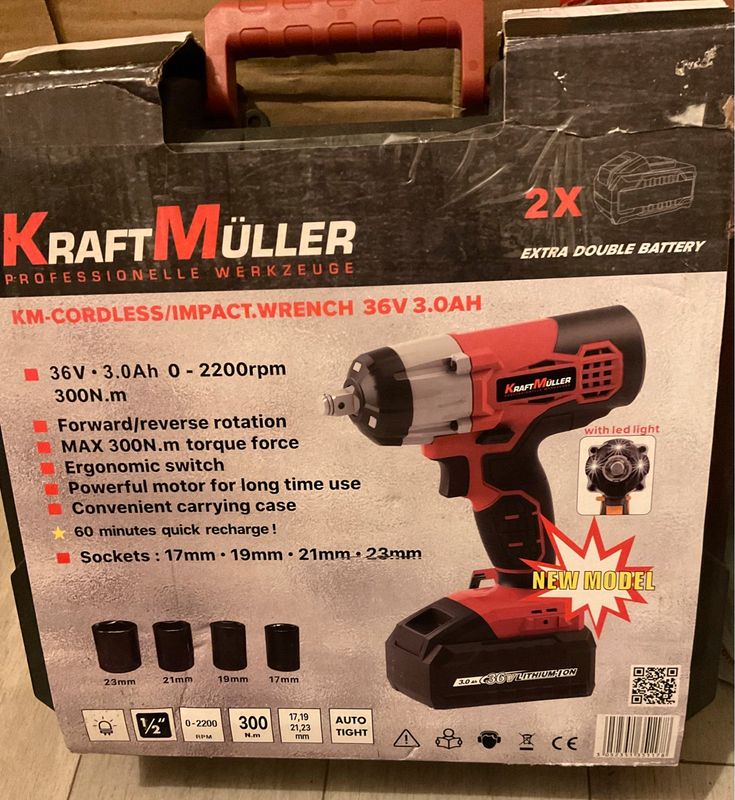 Kraftmuller km-cordless/impact wrench/ cle a choc 36v double batteries