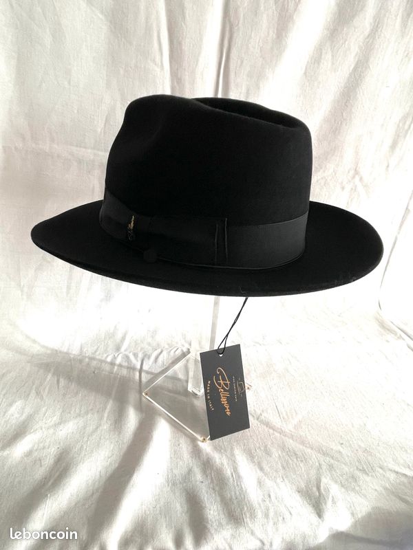 Chapeau Fedora En Cuir Véritable Noir Pour Homme - Style Vintage, Ajusté, Neuf Avec étiquettes