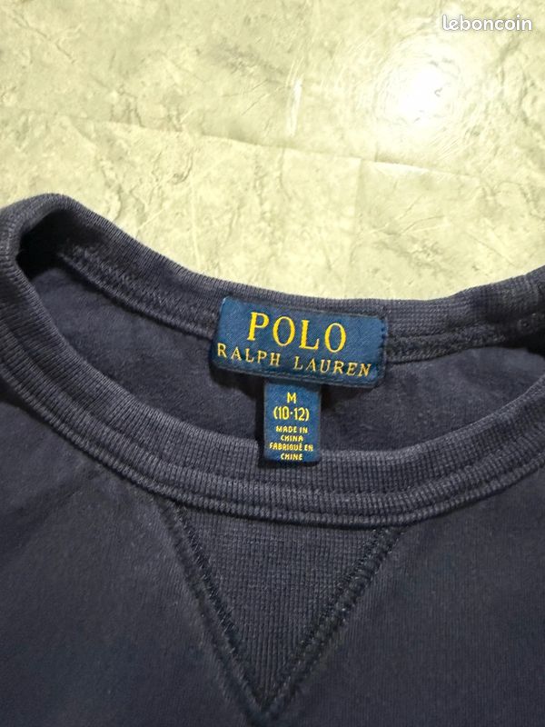 Sweat col rond polo ralph lauren, logo poney brodé bleu marine molleton, taille M enfant unisexe #MPERL1 (image 4)