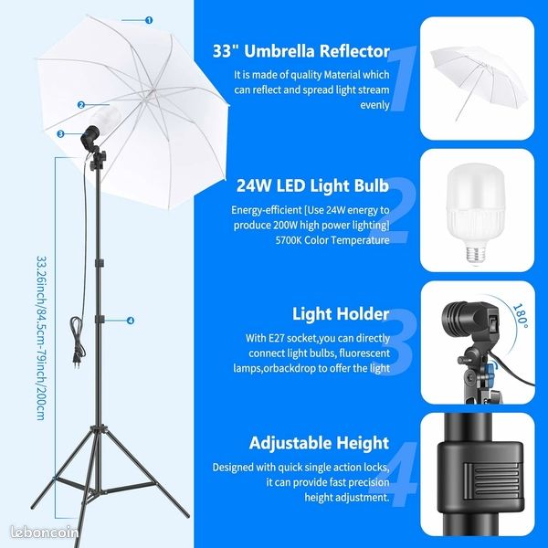 Kit d'éclairage studio et photo - NEEWER NK100 (Ampoule LED avec support de fond) (image 4)