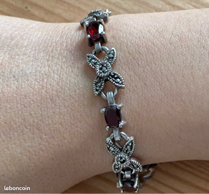 Bracelet grenat à facettes pierres précieuses poignet argent sterling