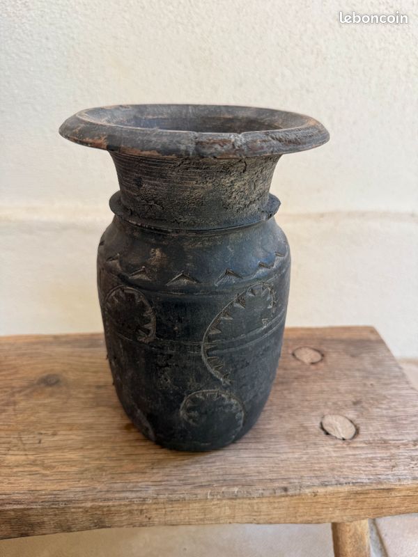 Lot 3 Pots Nepalais inde bois noir sculpté Esprit tribal & wabi-sabi (image 5)