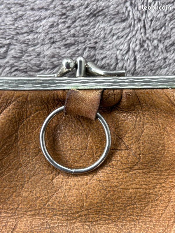 Porte-monnaie Vintage Clipsé MEXICO En Cuir - Couleur Prune - Occasion - Marque TBEG