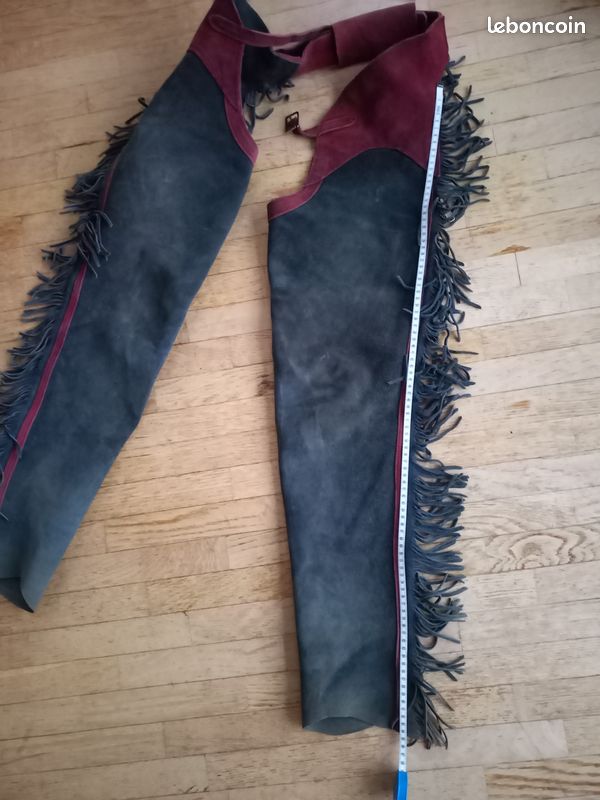 Chaps équitation Western Homme – Cuir Véritable Daim, Franges, Neuf