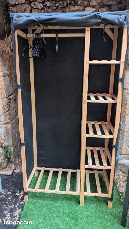 Armoire Penderie pin et tissu (image 1)