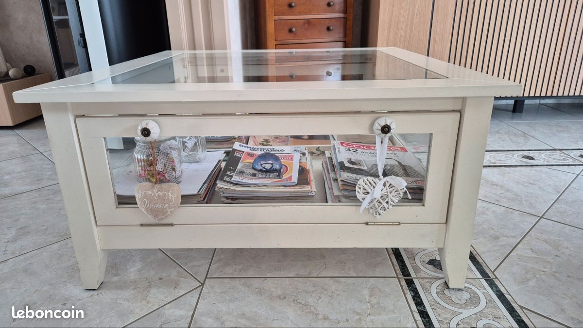Table basse carrée blanche bois et verre (image 2)