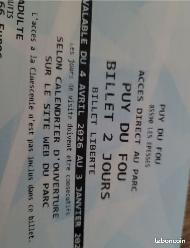 Billet Puy du Fou - 2 jours / 2 adultes (image 1)
