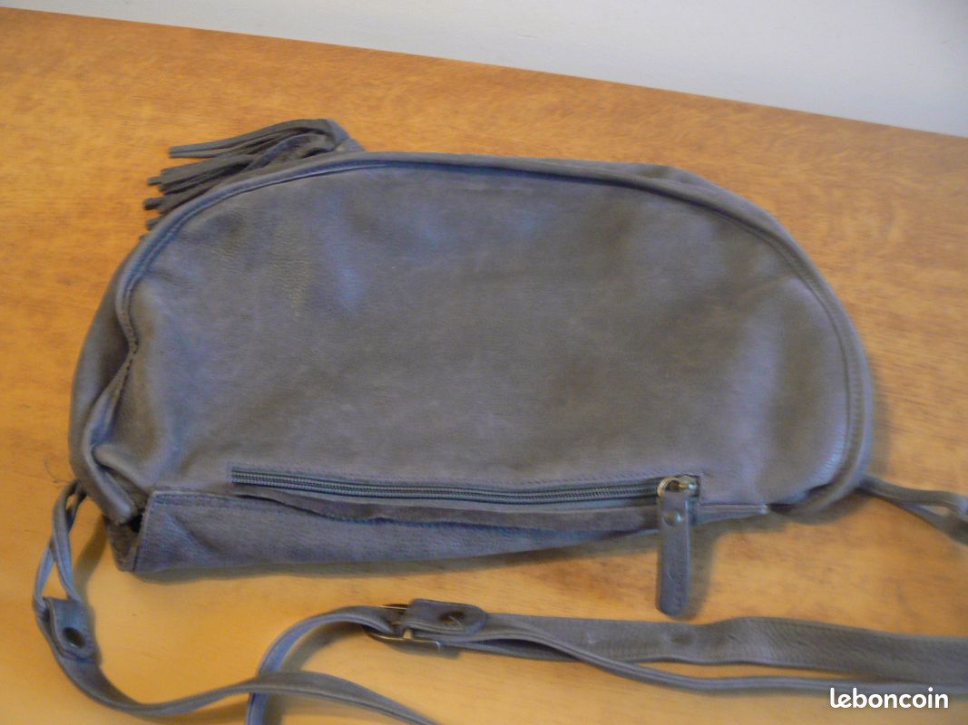 Sac Besace En Cuir Gris Foncé Borse In Pelle - Fabriqué En Italie - Occasion En Très Bon état