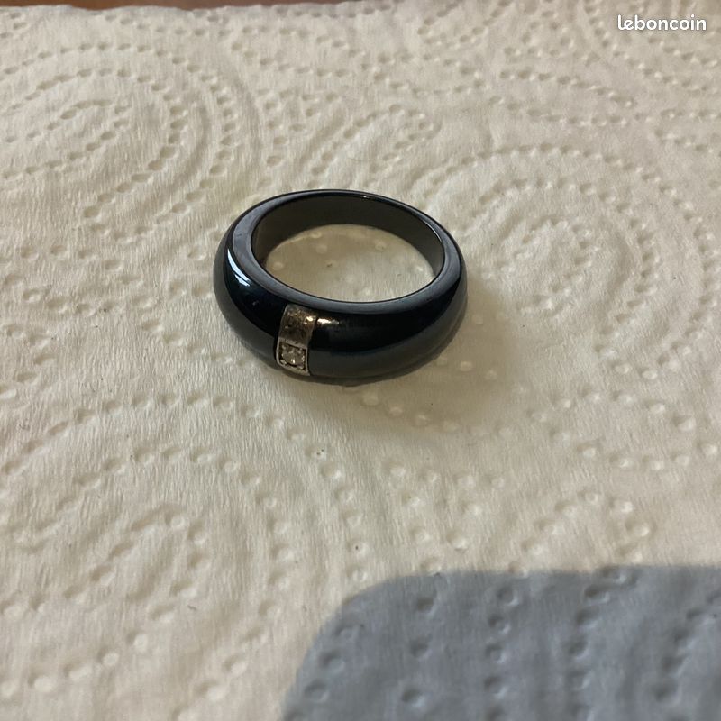 Bague céramique noire argent 925 Montres Bijoux
