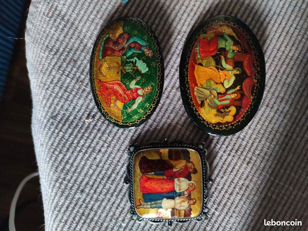 Broche Artisanale Vintage Peinte à La Main - Provenance Israël, Bijou Ethnique Unique