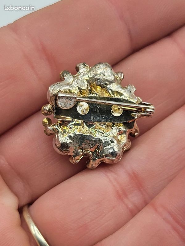 Broche Ancienne Argentée - Grappe De Perles Et Strass - Bijou Vintage - Occasion