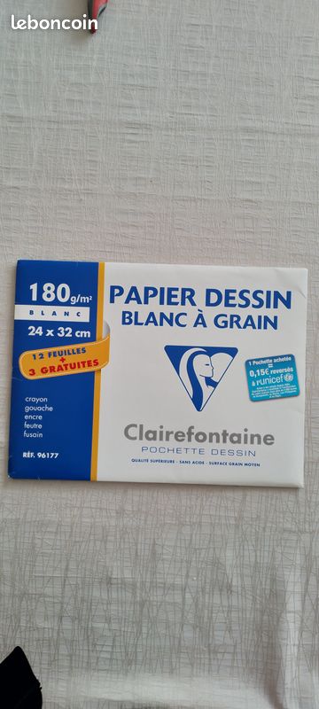 Pochette papier à dessin Clairefontaine blanc Loisirs créatifs
