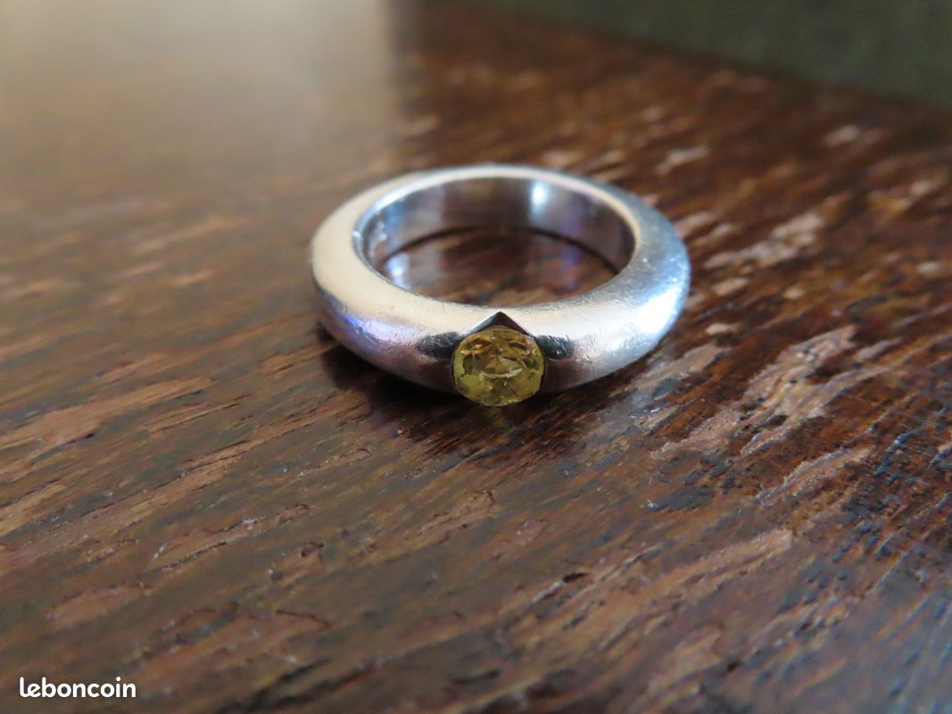 Bague Ancienne Argent Avec Citrine - Taille Intérieure 18 Mm, Argent 925, Occasion