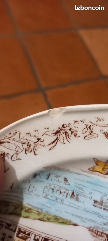 Lot 3 assiettes Gien peint main vintage (image 4)