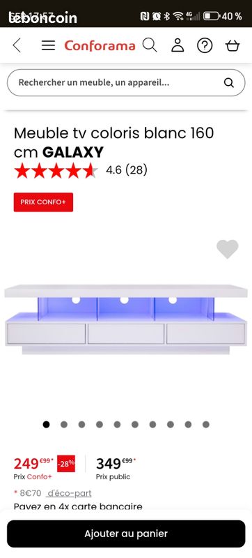 Meuble TV 160 Cm Laqué Blanc Avec LED – 4 Modes, 16 Couleurs, Design Moderne