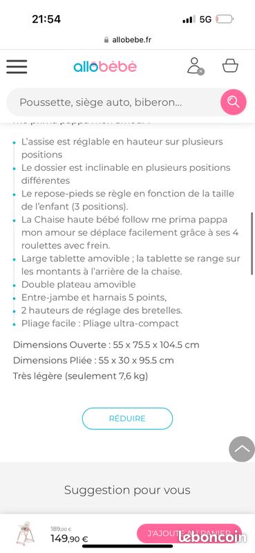 Chaise haute peg perego (image 5)