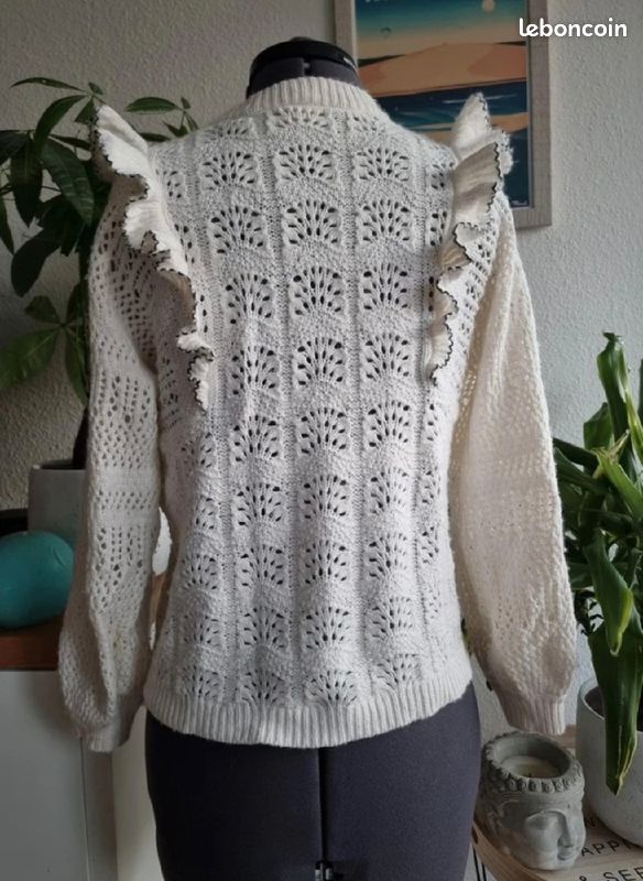 Pull ajouré avec Volants crème coton Sézane taille S 36 (image 3)