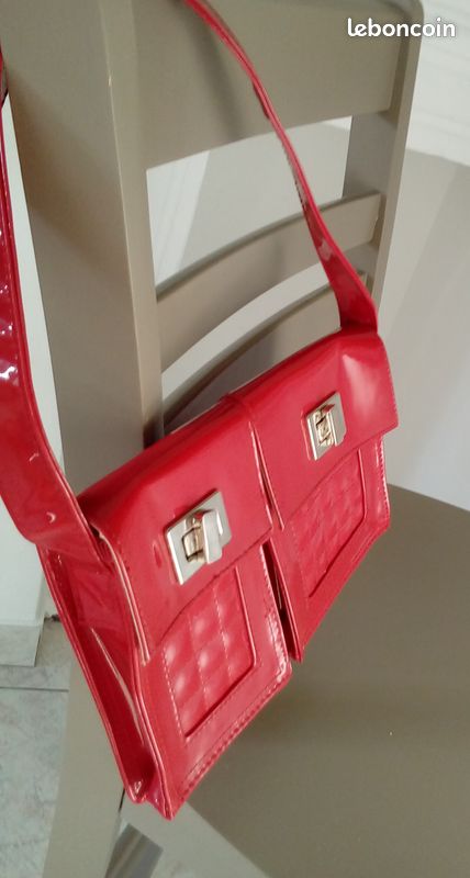 Sac à main vintage synthétique rouge, verni TDT bags (image 7)