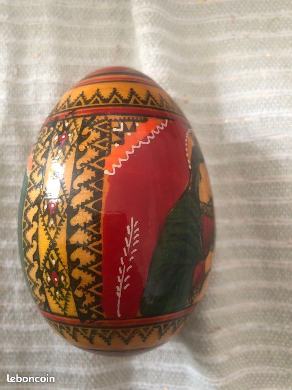 Oeuf Russe En Bois Décoré Fils D'Or – Décoration De Pâques Fait Main – Collection