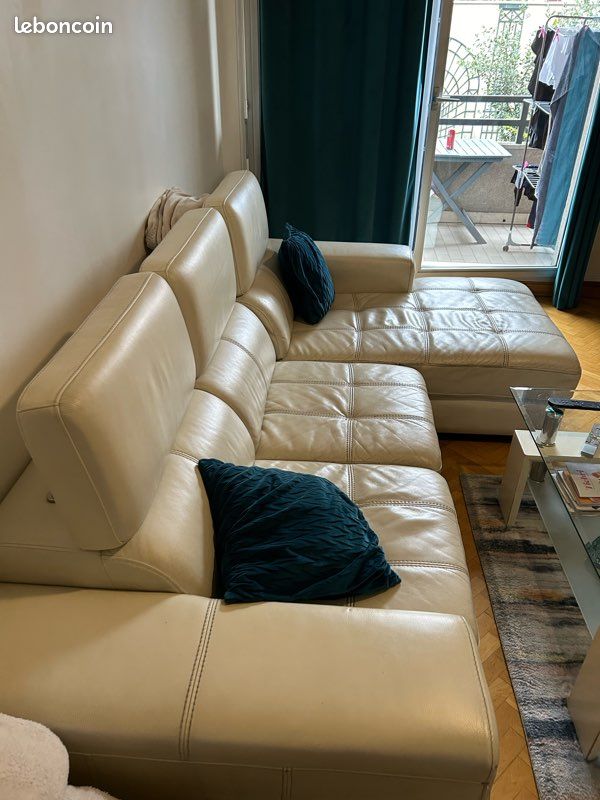 Canape en cuir beige (image 5)