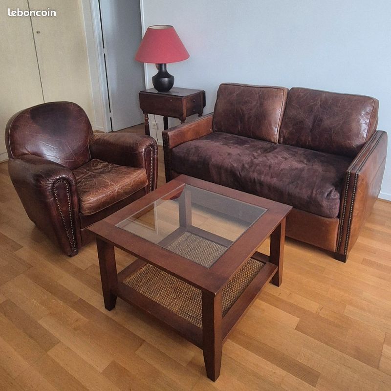 Fauteuil club clouté cuir vieilli véritable (image 6)