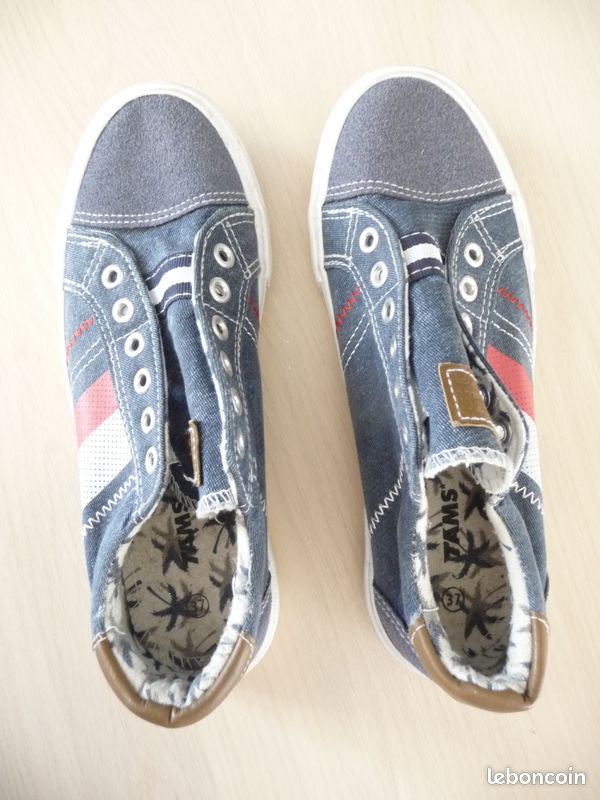 Baskets Toile MARINE Garçon Elastique TAMS 37 Bleu Comme neuves