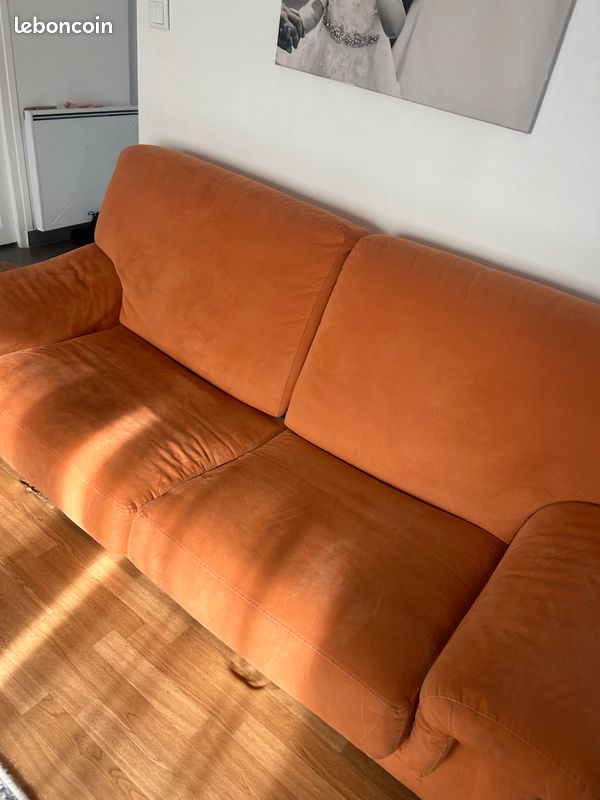 Canapé convertible en suédine orange (image 3)