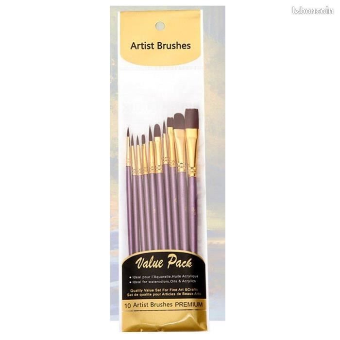 Pinceaux pour aquarelle, huile et acrylique - Set de 10 - Manche violet - Mixte - Adulte (image 1)