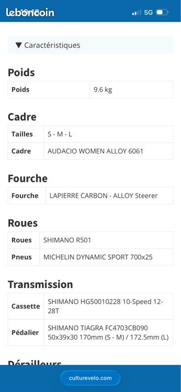 Vélo route Lapierre audacio 300 femme (image 5)
