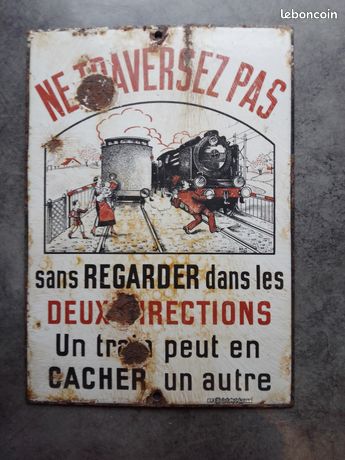Ancienne plaque émaillée SNCF Ne traversez pas